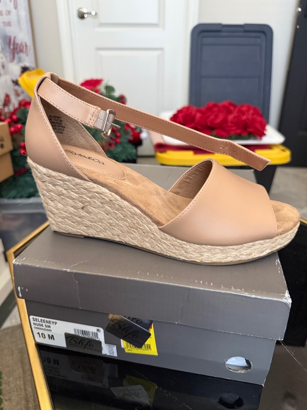 Style & Co. Nude Tan Espadrille Wedge Sandals with Ankle Strap